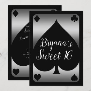 Invitation Fête Sweet 16 Casino Glamour Bêche Argent & Noir