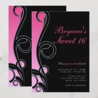 Fête Sweet 16 Chic Glamour Rose & Noir en Spirale