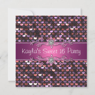 Invitation Fête Sweet 16 en sequins roses chauds et bijoux ro
