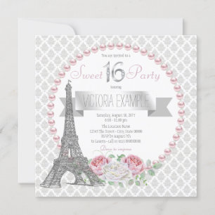 Invitation Fête Sweet 16 Pink Pearl Paris