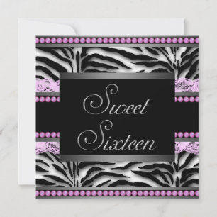 Invitation Fête Sweet 16 rayure noir rose