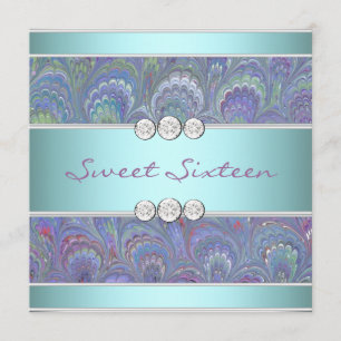 Invitation Fête Sweet 16 Violet Turquoise Paon Paisley