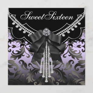 Invitation Fête Sweet Sixteen Purple Damassé Noir