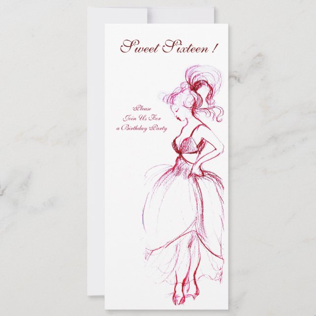 Invitation FÊTE SWEET SIXTEEN, rouge rose blanc (Devant)