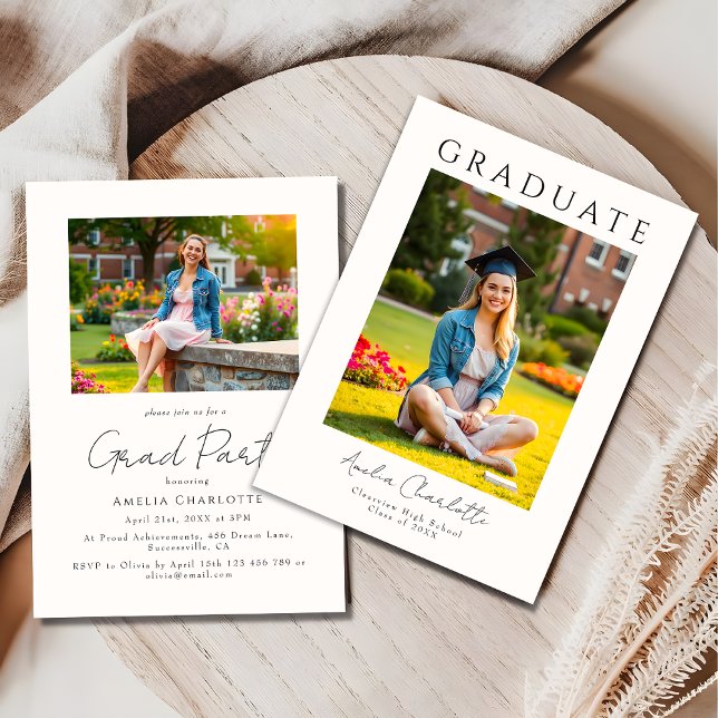 Invitation Fête tendance moderne de deux photo Graduation (Créateur téléchargé)