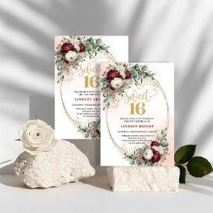 Invitation Fête Tendances Bohème Rouge Profond Pivoine Sweet
