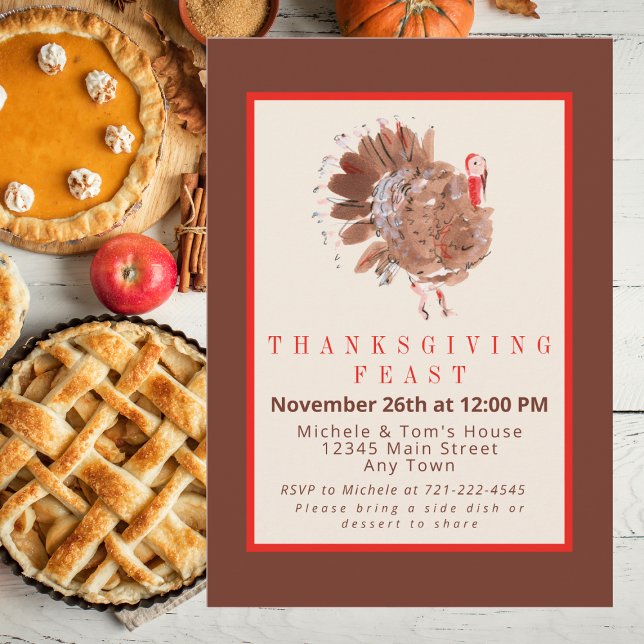 Invitation Fête Thanksgiving Turquie Aquarelle (Créateur téléchargé)
