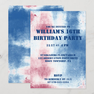 Invitation Fête Tie Dye Patriotique Rouge, Blanc et Bleu