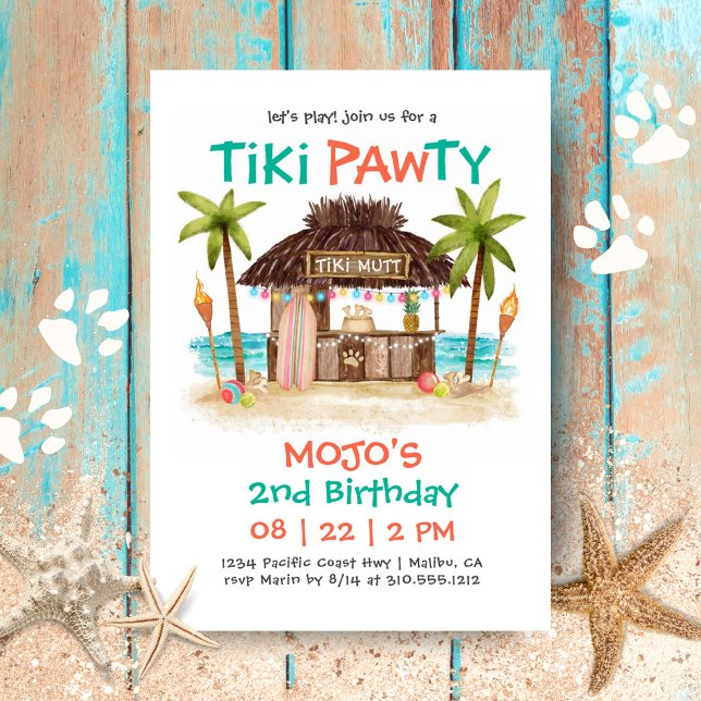 Invitation Fête Tiki Tropicale de plage pour chiens (Créateur téléchargé)