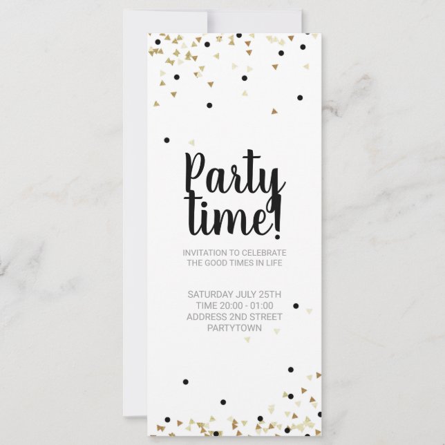 Invitation Fête Time Gold Confetti main lettres (Devant)