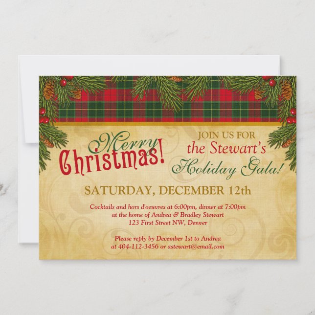 Invitation Fête traditionnelle de Noël Tartan Plaid (Devant)