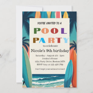 Invitation Fête tropicale au bord de la piscine pour les 9 an