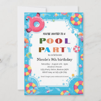 Invitation Fête tropicale au bord de la piscine pour les 9 an