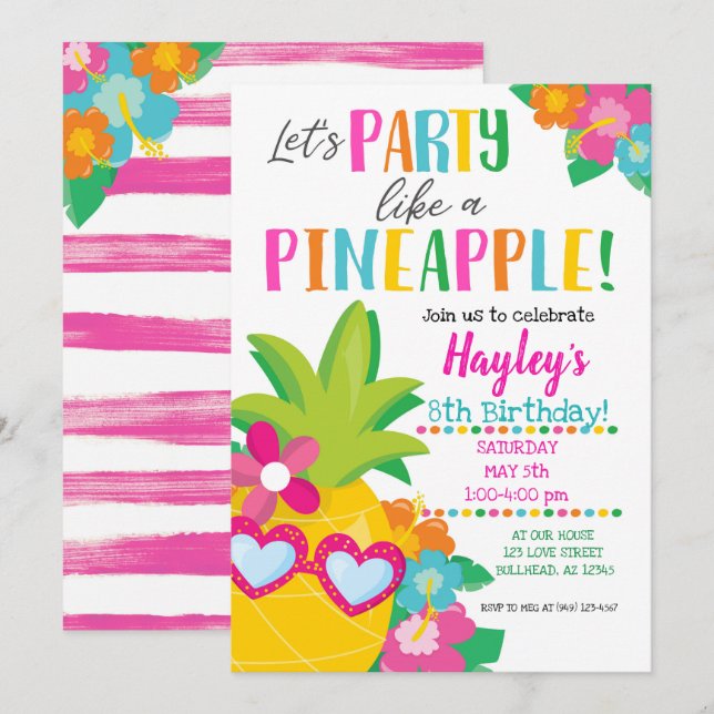 Invitation Fête Tropicale Comme un Luau d'Ananas (Devant / Derrière)