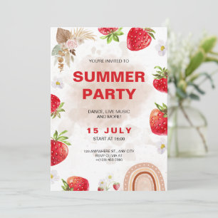 Invitation Fête Tropicale d'Eau de Boho Arc-en-Ciel de Fraise