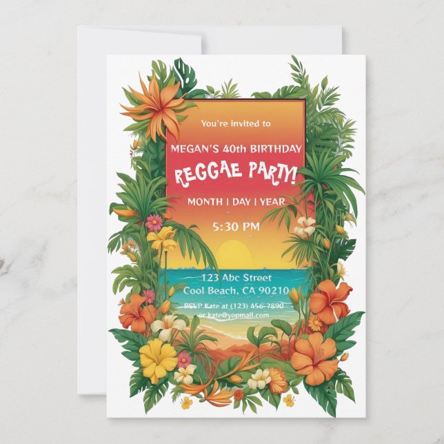 Invitation Fête tropicale florale reggae personnalisable (Devant)