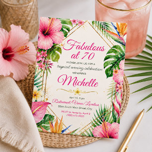 Invitation Fête tropicale hawaïenne Luau Fabuleux 70e Anniver