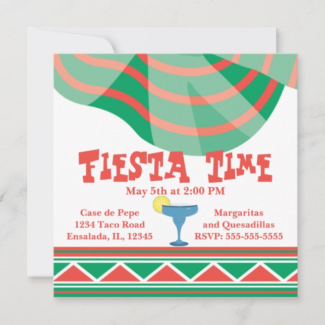 Invitation Fête verte et rouge avec Margarita (Devant)