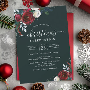 Invitation Fête verte Florale Red Christmas Party