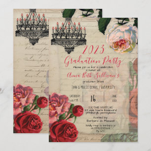 Invitation Fête vintage Floral Boho Graduation