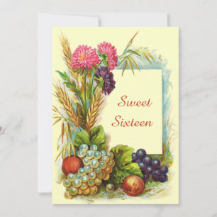 Invitation Fête Vintage Sweet Seize Fruits & Fleurs Colorés