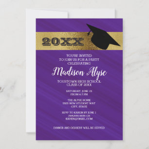 Invitation Fête Violet pourpre avec un capuchon d'or et de re