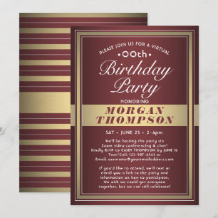 Invitation Fête virtuelle d'anniversaire Burgundy rouge or bl