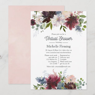 Invitation Fête virtuelle de bébé avec des fleurs en Bourgogn