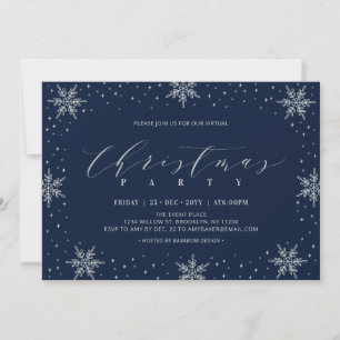 Invitation Fête Virtuelle de Noël d'Hiver Argent et Navy