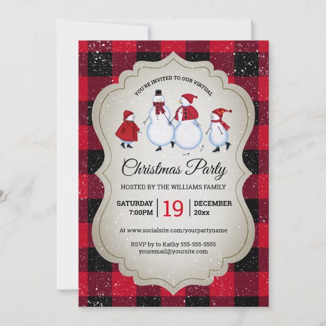 Invitation Fête virtuelle de Noël Snowman Red Buffalo (Devant)