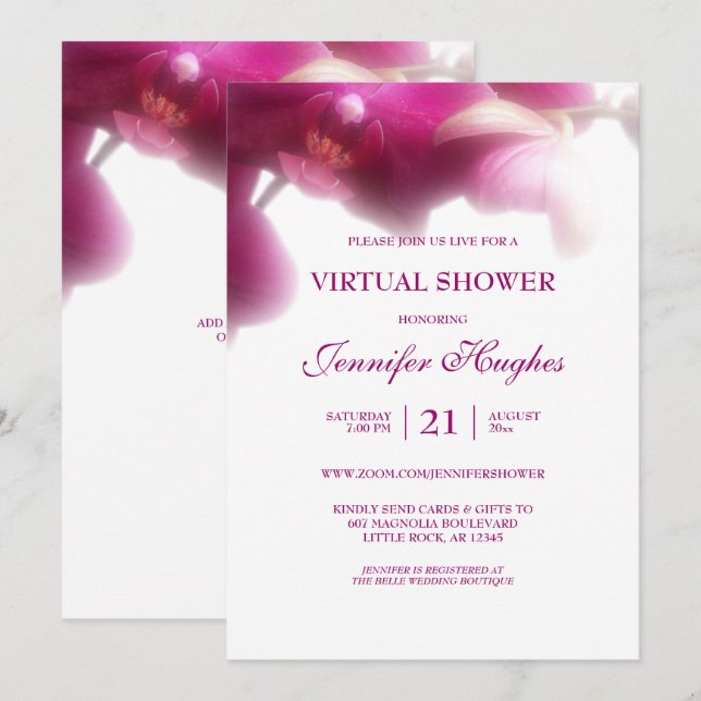 Invitation Fête Virtuelle Fleur de Orchidée Rose (Devant / Derrière)