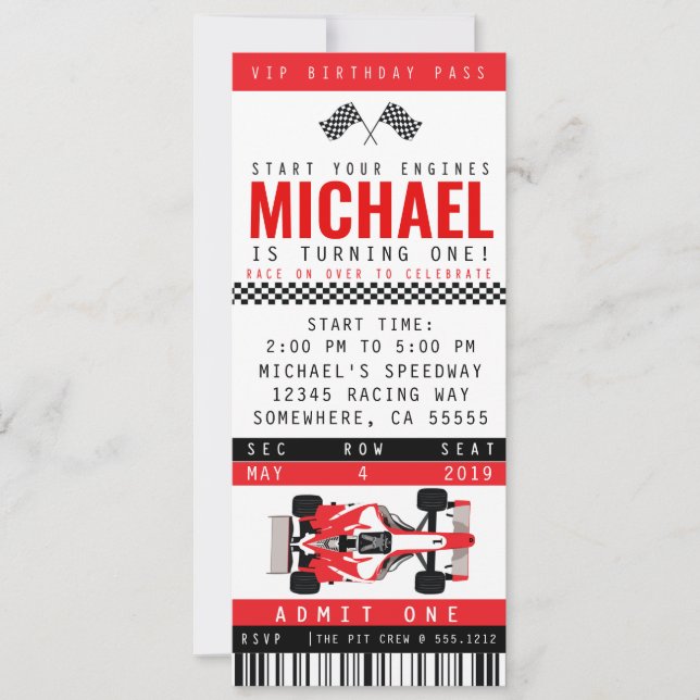 INVITATION FÊTE VOITURE DE COURSE (Devant)