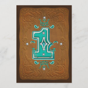 Invitation Fête Western Rustique Marron & Turquoise 1 Premier