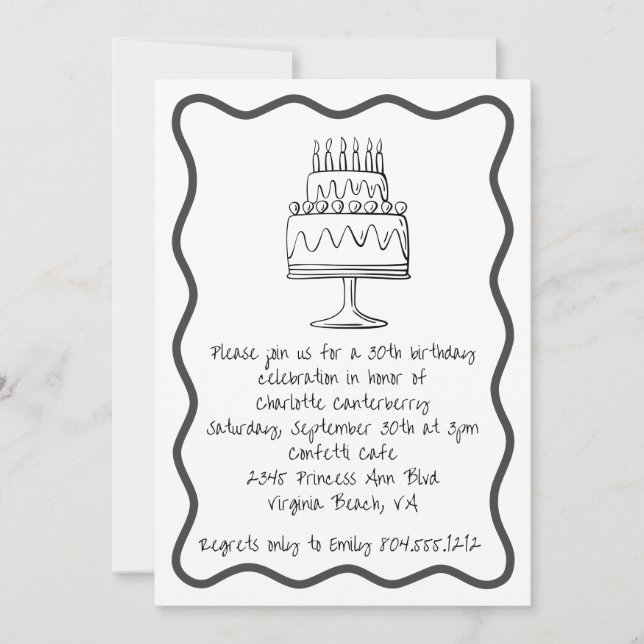 Invitation Fête Whimsical moderne de gâteau de l'anniversaire (Devant)