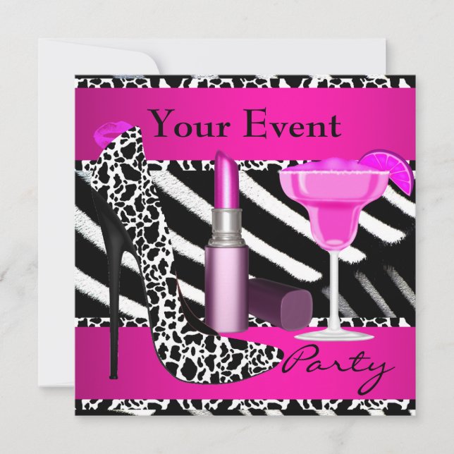 Invitation Fête Zebra Chaussures Hot rose Lipstick (Devant)
