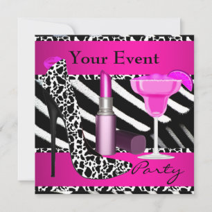 Invitation Fête Zebra Chaussures Hot rose Lipstick