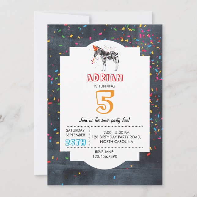 Invitation Fête Zèbre - Animaux Fête Anniversaire Garçon Fill (Devant)