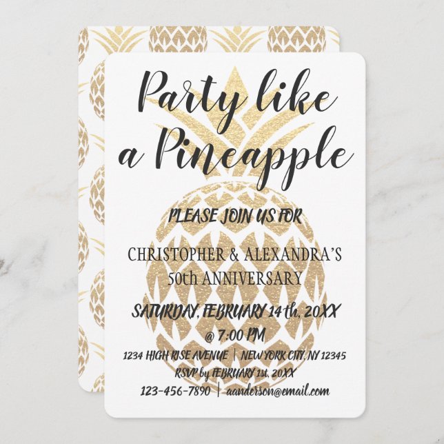 Invitation Fêter comme un Ananas 50e anniversaire de mariage (Devant / Derrière)