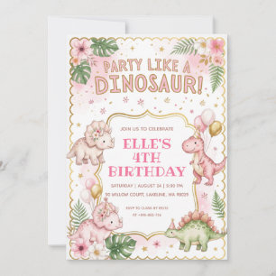 Invitation fêter comme un anniversaire de dinosaure rose dino