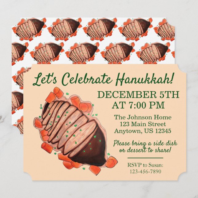 Invitation Fêter Hanoukka Brisket Fête juive (Devant / Derrière)