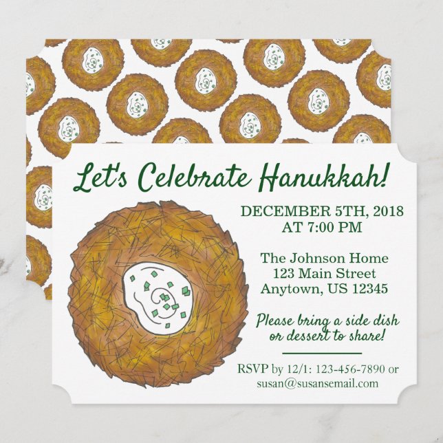 Invitation Fêter Hanoukka Latkes Fête juive (Devant / Derrière)