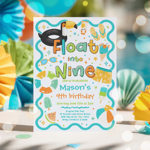Invitation Fêter neuf ans à la piscine l'été - 9e anniversair