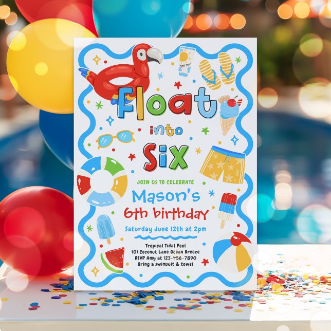 Invitation Fêter ses six ans au bord de la piscine en été (Créateur téléchargé)