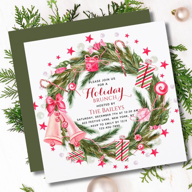 Invitation Fêtes Brunch Élégant Noël Floral Wreath (Créateur téléchargé)
