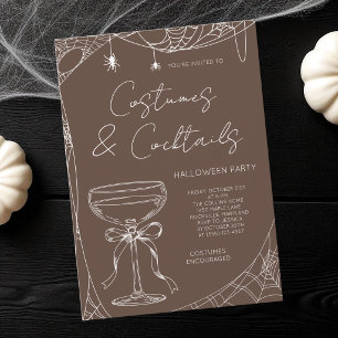 Invitation Fêtes de costumes marrons et cocktails Halloween p