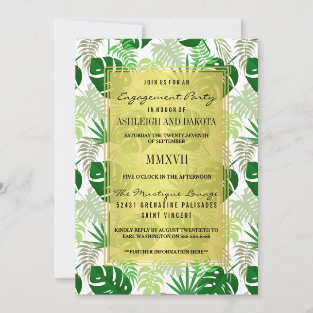 Invitation Fêtes de fiançailles | Exotic Green Feuilles tropi (Devant)