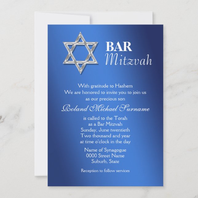 Invitation Fêtes de la mitzvah du bar en argent bleu #2 (Devant)