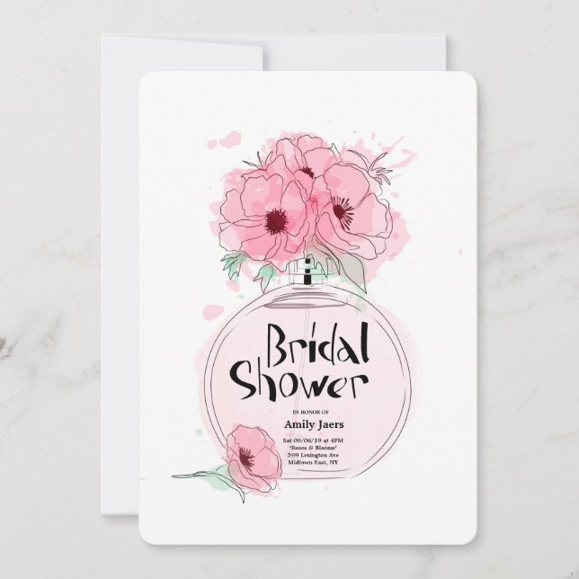 Invitation Fêtes de l'mariée Bouteille de parfum avec fleurs (Devant)