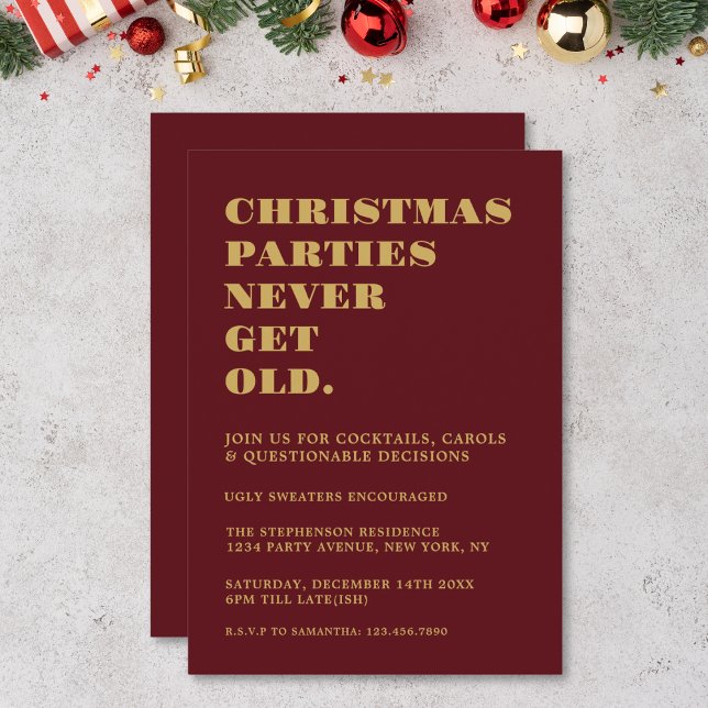 Invitation Fêtes de Noël amusantes n'obtenez jamais Vieux Or  (Créateur téléchargé)