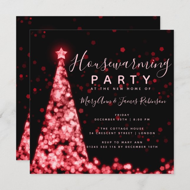 Invitation Fêtes de Noël de la Fête du Ménage Rouge (Devant / Derrière)